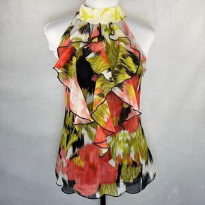 BCX Halter Top Sz S Multicolor Lined Ruffled Front Sleeveless